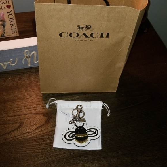 New smooth white leather keychain with black glitter, gold satin stitching and a - Picture 3 of 8